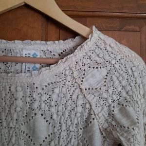 Free People Lettuce Edge Crochet Cream Small Top